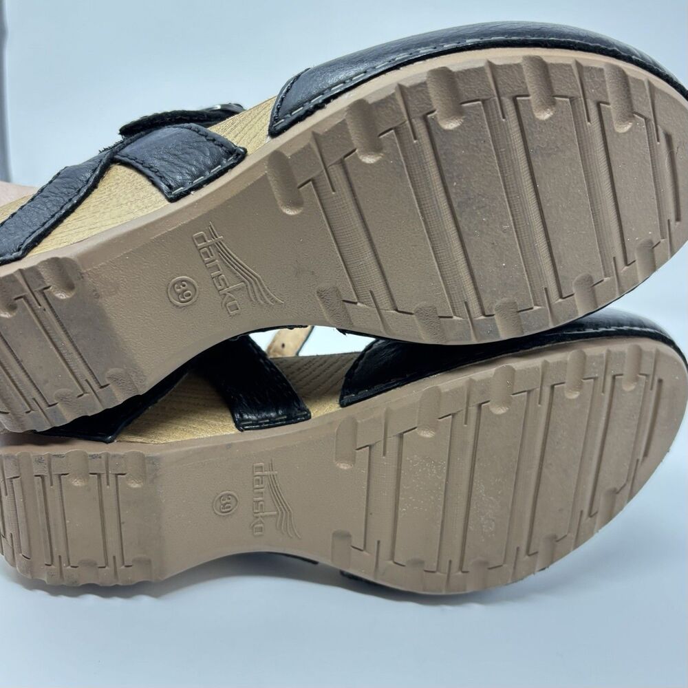 Dansko Tiffani Leather Clog Sandal Women 39 US 8.5 9 Black Wedge Mary Jane Strap - Picture 6 of 7